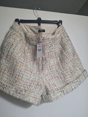 Express Cream Tweed Multicolor Accent Shorts